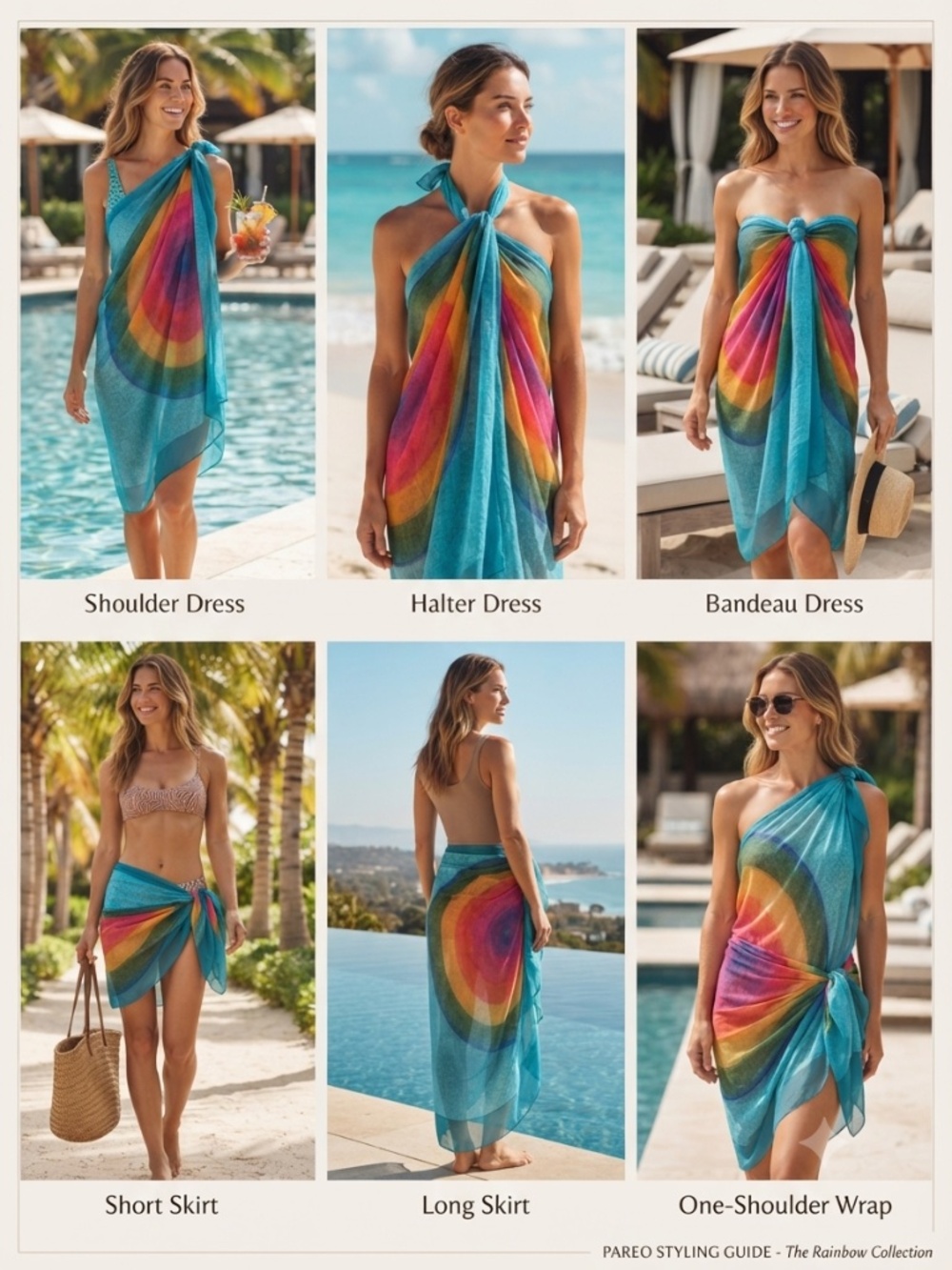 Vibrant Blue & Rainbow Sarong Beach Cover-Up